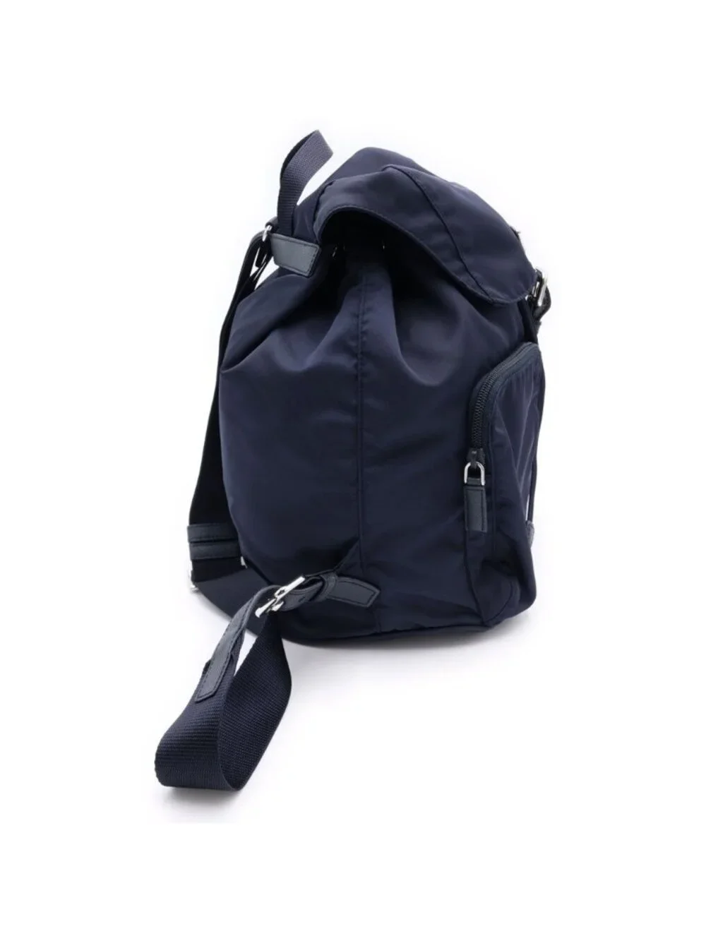 Prada Tessuto Nylon Logo Triangle Plate Backpack Navy Silver